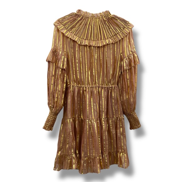 Ulla Johnson Averil‎ Ruffled Georgette Long Sleeve Mini Dress in Rose Multi Sz 2 - Picture 5 of 10